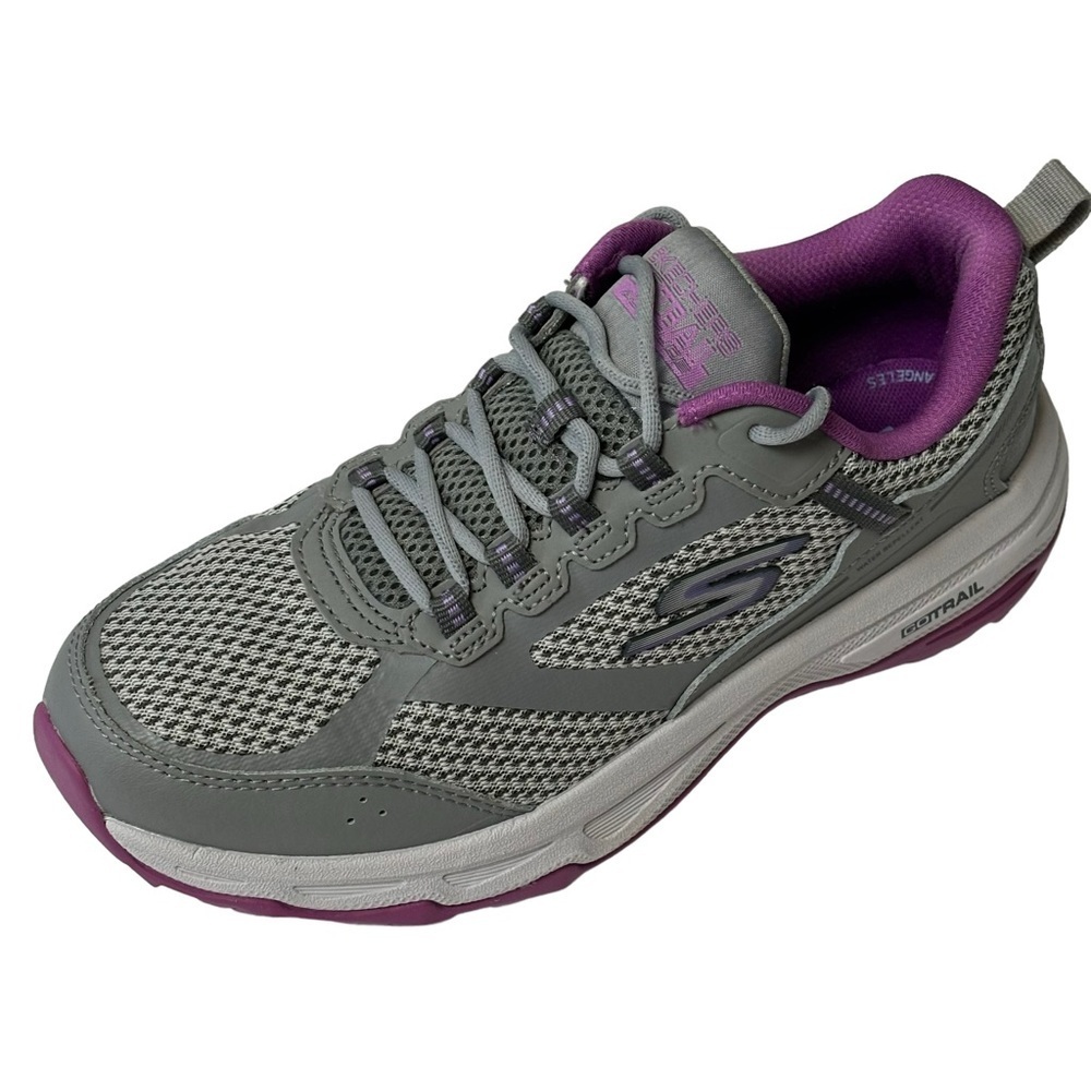 New Sketchers Leather Walking Sneakers Goga Mat Purple & Gray Lace Up Size 6 - Picture 2 of 10